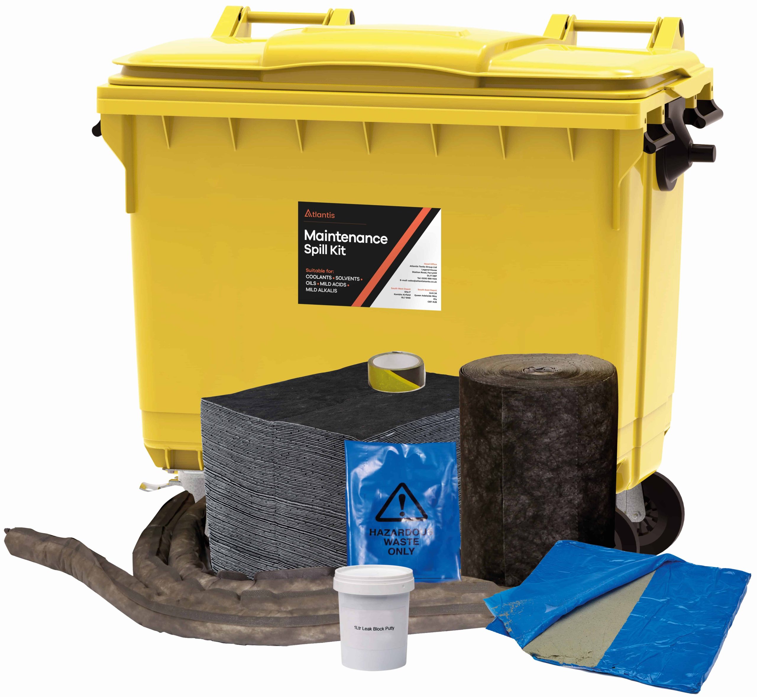 Maintenance Absorbent Spill Kit 600 Litre 4 Wheeled Bin With Drain