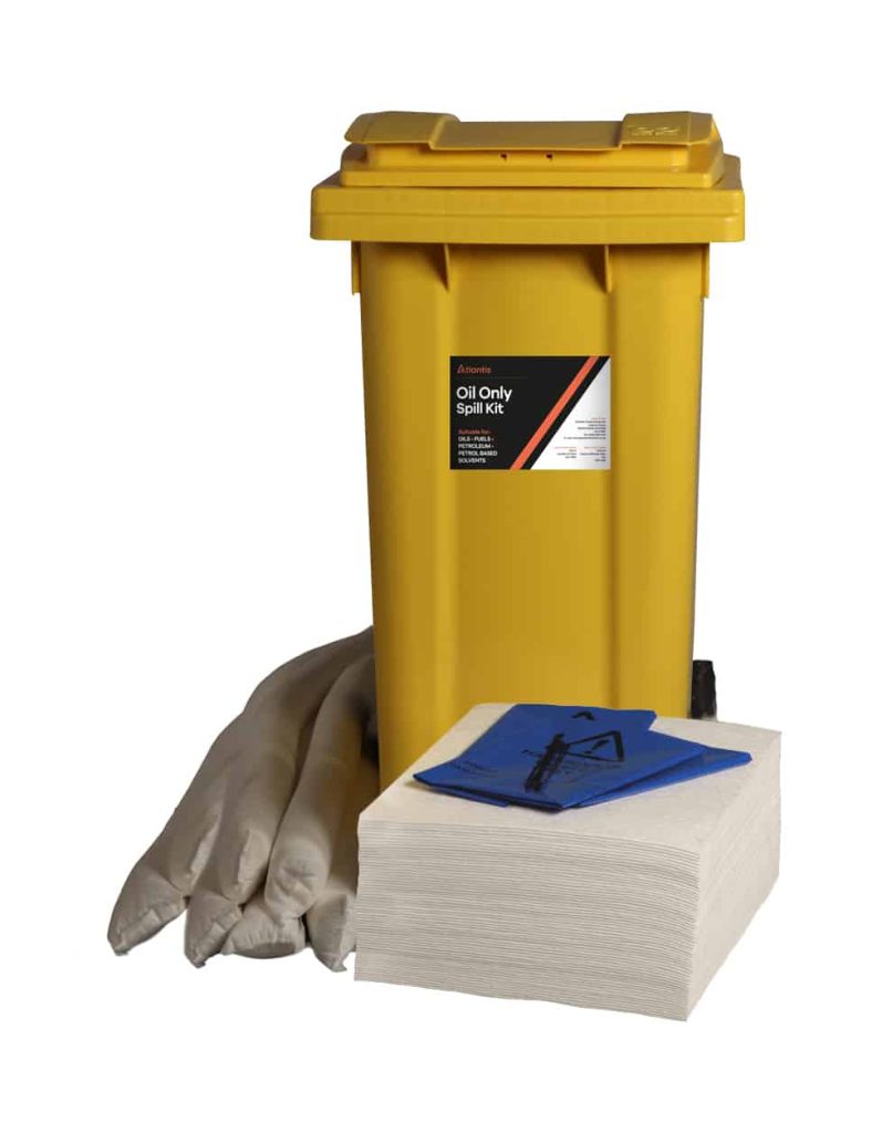 Oil Only Absorbent Spill Kit 120 Litre Wheeled Bin Oil and Fuel Spill