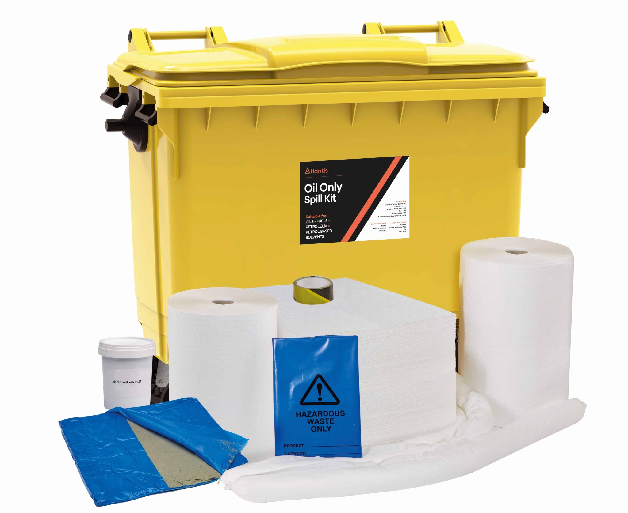 Oil Only Absorbent Spill Kit 800 Litre 4 Wheeled Bin with Drain Cover